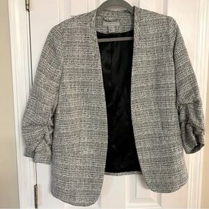 Size 10 H&M Women’s Collarless Tweed Flat Front Blazer 3/4 Sleeve Clasp